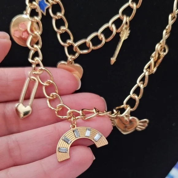 BP Double Strand Gold Tone Charm Necklace Nordstrom Rainbow Star Heart Arrow - Picture 5 of 8